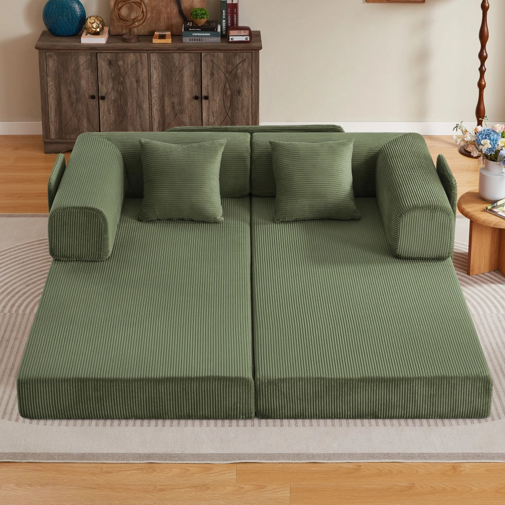 Divano letto pieghevole 2 posti - con funzione letto e 2 cuscini - in schiuma - verde