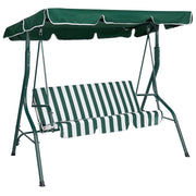 Altalena da giardino per patio con struttura in acciaio a rete a righe verdi a 3 posti con baldacchino