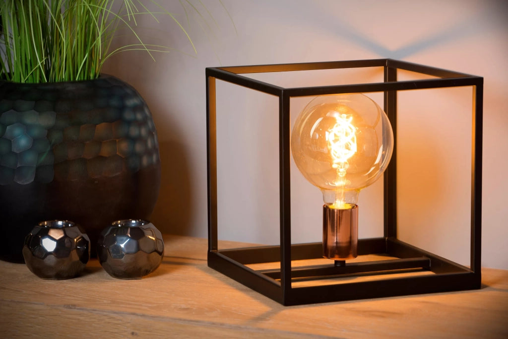 Lampada da tavolo cubo metallica nero/rame E27 Arthur Lucide
