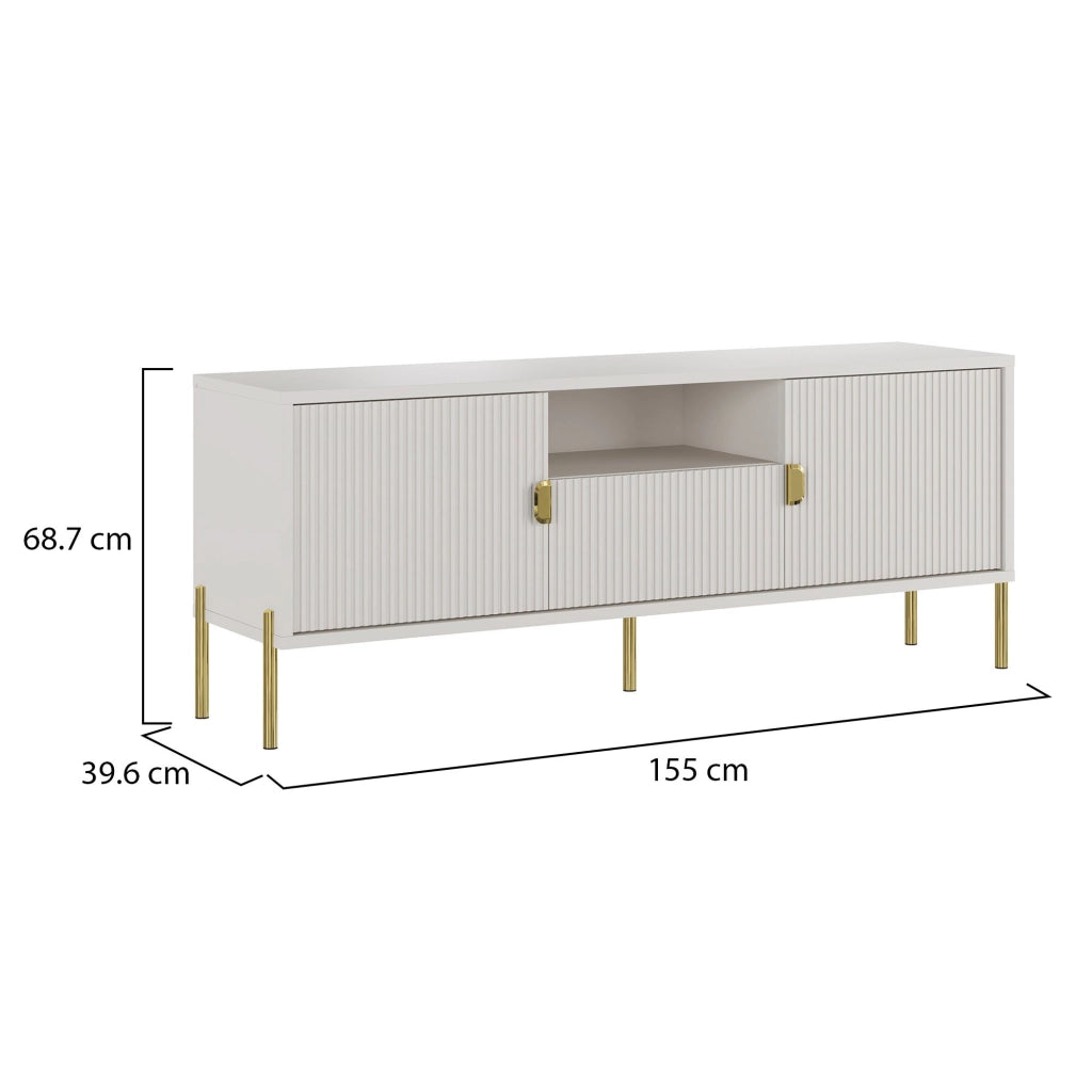 Rabattone, Mobile Porta tv un Cassetto, 155x40x69h cm Beige