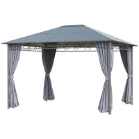 Gazebo da Giardino 3.6x3m con Tetto in Policarbonato Anti UV e Tende, Grigio
