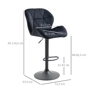 SGABELLO DA BAR girevole e regolabile in altezza 51,5x57,5x93-114,5 cm nero Set da 2 pezzi