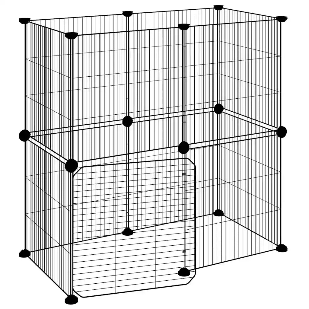Gabbia per Animali 12 Pannelli con Porta Nero 35x35 cm Acciaio 3114036