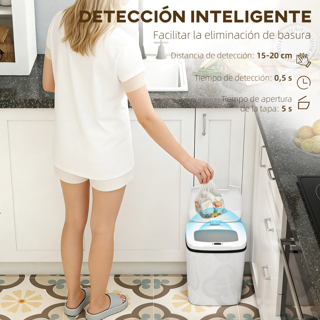 Cestino Automatico per Cucina 15L con Sensore Infrarosso ¨C zephmum ¨C Bianco