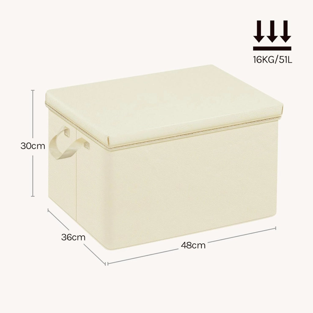 Scatole portaoggetti in Tessuto 10 Pezzi, Contenitori pieghevoli con Coperchio e Maniglie, per Vestiti da Armadio, Crema, 48x36x30cm