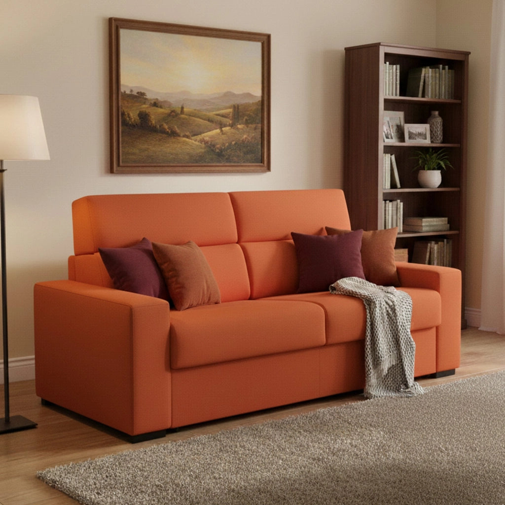 Casabona, Divano Letto 2 Posti Sfoderabile Made in Italy, 180x95 cm Arancione