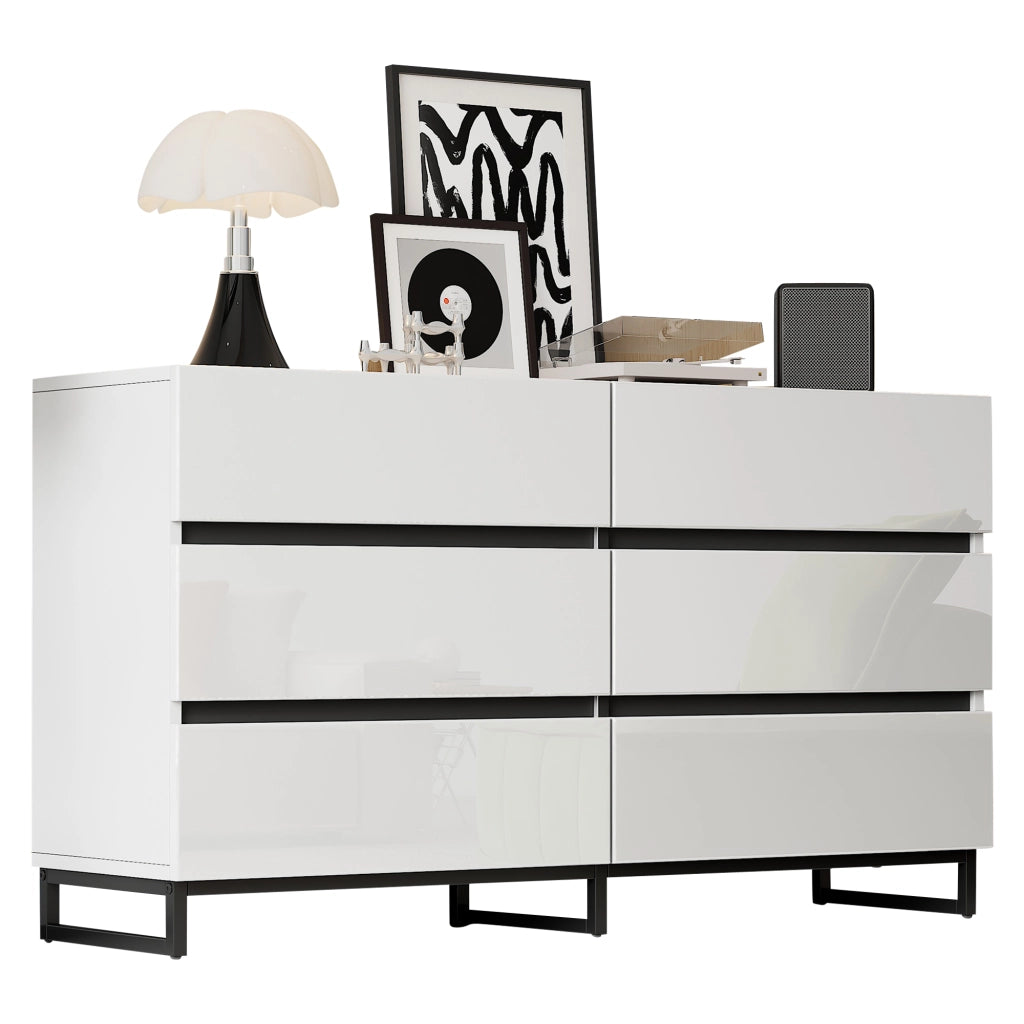 Sideboard da soggiorno 140 x 39,5 x 78,5 cm con 6 cassetti, struttura in truciolare, finitura bianco e nero, portata fino a 60 kg