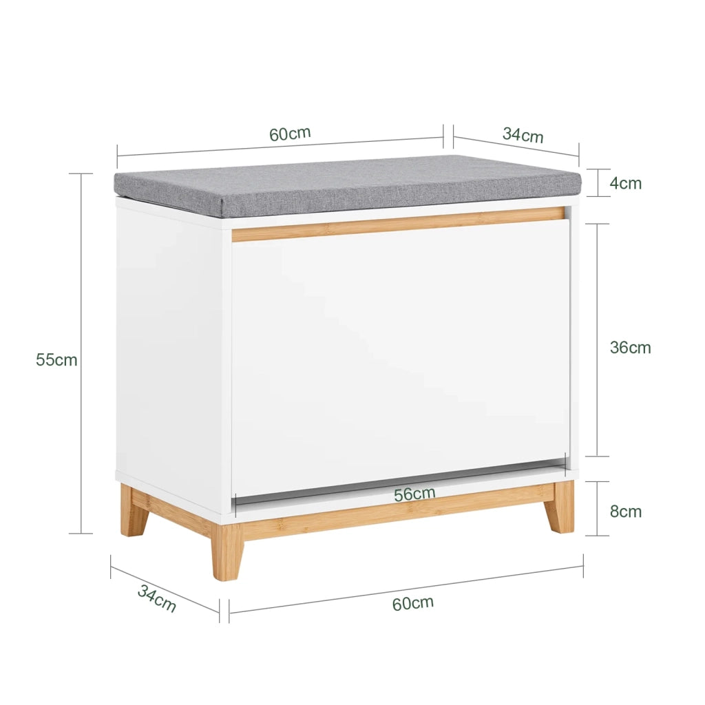 SoBuy Scarpiera con Ribalta Scarpiera con Panca Imbottita, Scarpiera Salvaspazio, Mobile da Ingresso, Bianco-Naturale, 60x34x55 cm FSR191-WN