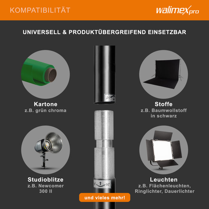 Telescopic Background System L 120-307 cm - sistema di sfondo fotografico stabile per studio e mobile I per fotografia, video e green screen I per tele di carta e tessuto