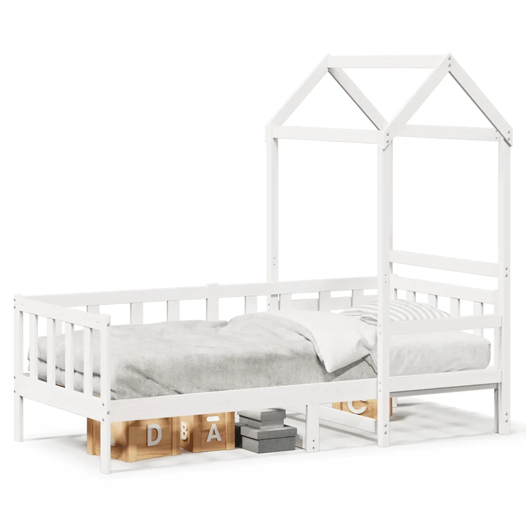 Dormeuse con Tetto 80x200 cm Bianco in Legno Massello di Pino