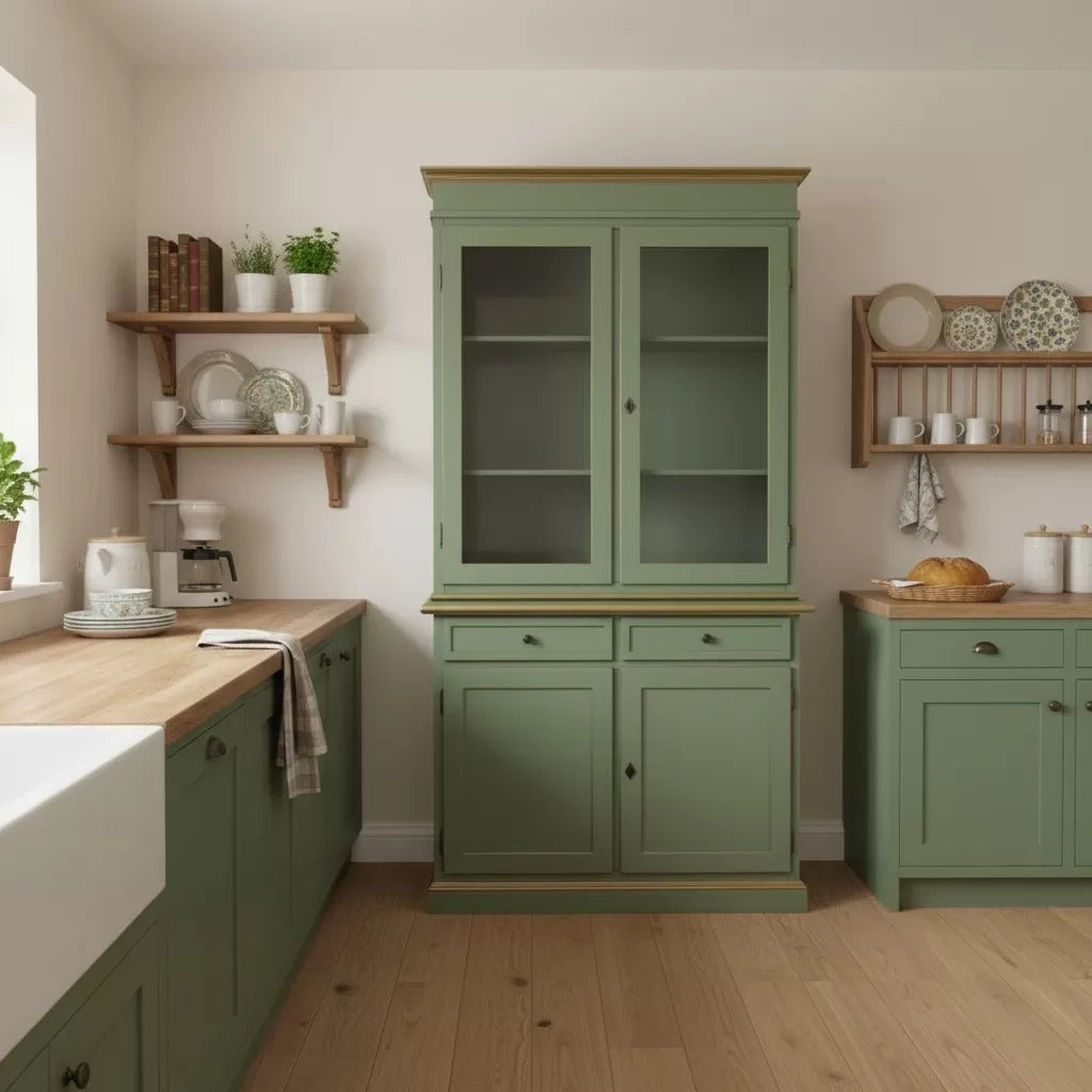 Cristalliera 2 porte shabby legno verde salvia filo oro 105x42x206 - Mobili 2G
