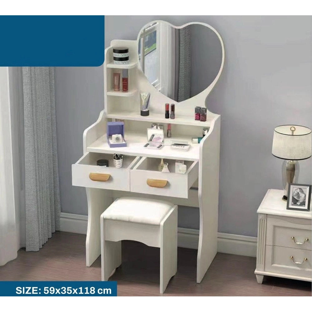 Trade Shop - Postazione Trucco Tavolo Make Up Specchiera Toeletta Con Specchio A Cuore Sgabello Bianco -