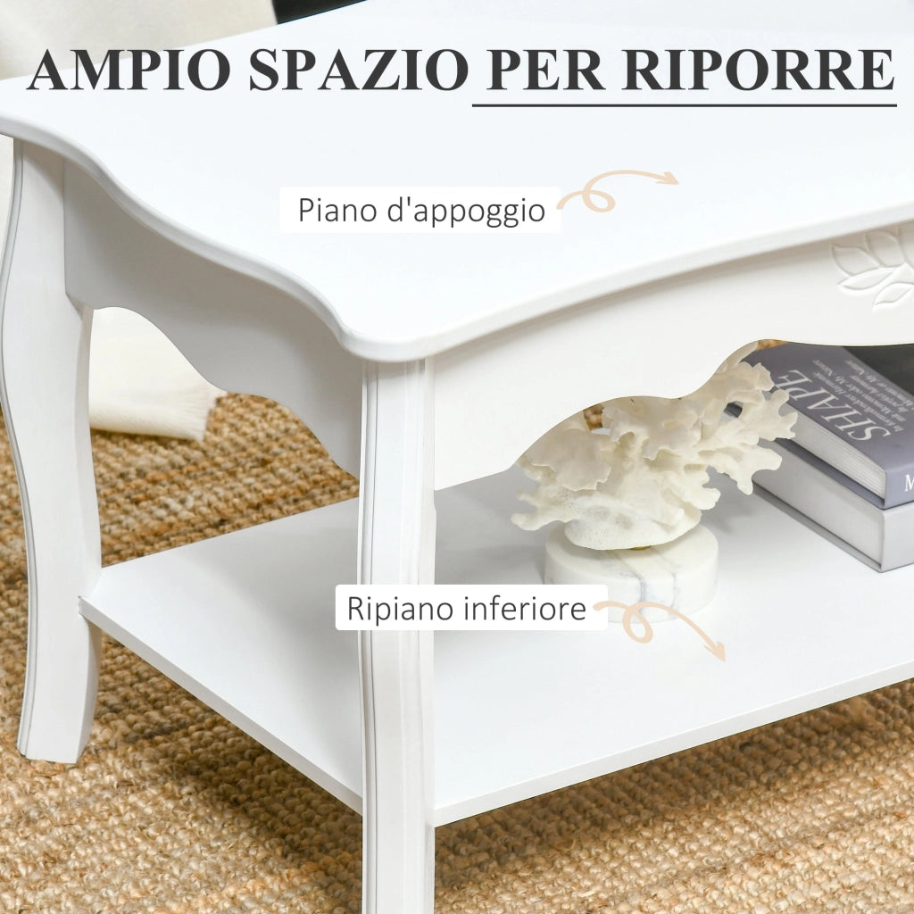 Tavolino da Caffè Basso in Legno Bianco 94x44x42 cm