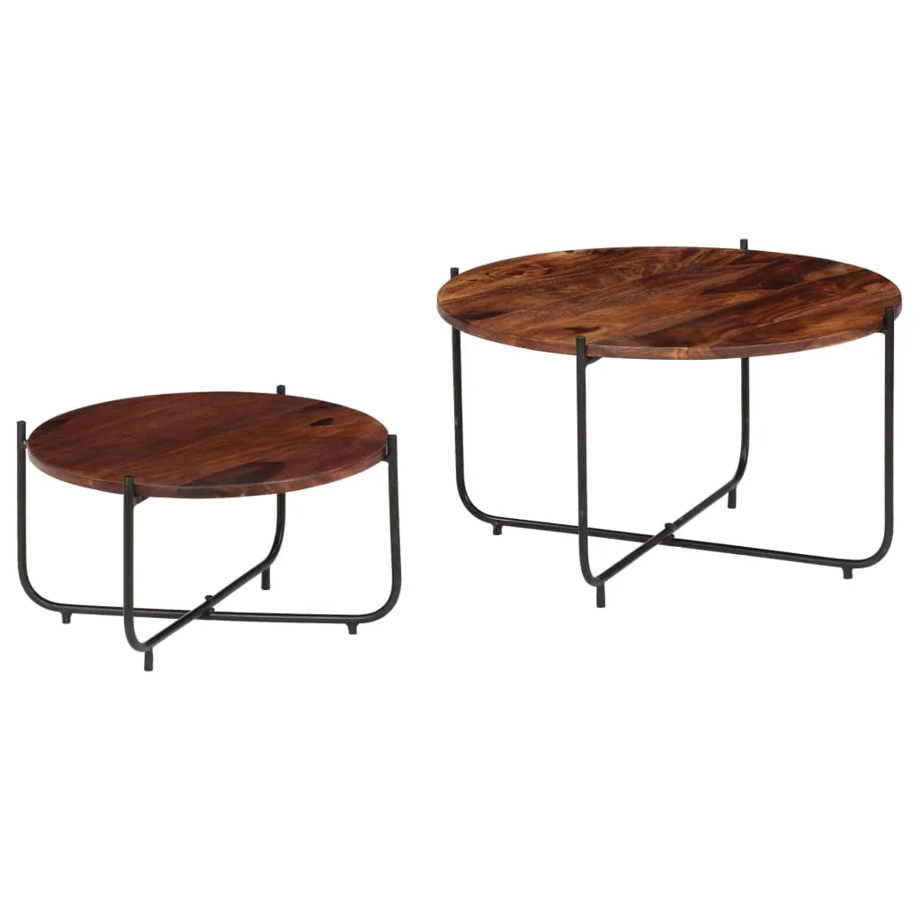 Set di 2 tavolini da caffè legno massello 60 x 35 cm marrone 02_0042120