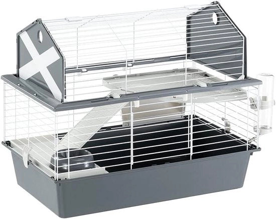 Casella e gabbia per piccoli animali - BARN 80 - 2 piani, tetto aperto, accessori e adesivi inclusi