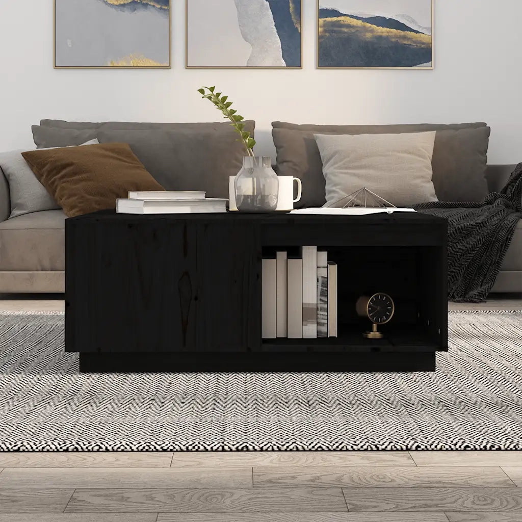 Tavolino da salotto | Tavolino da caff¨¨ | Tavolino da Soggiorno Nero 100x101x40,5 cm Legno Massello di Pino