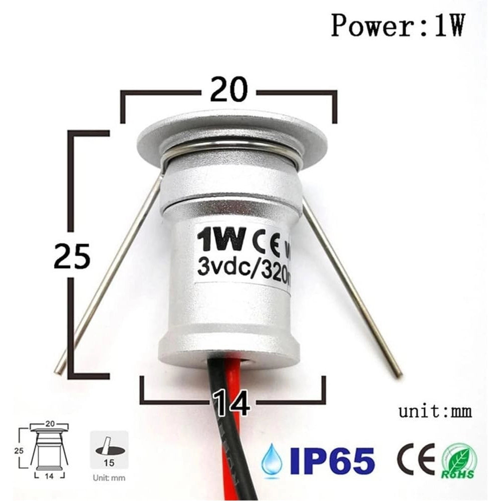 Trade Shop - 9 X Mini Faretto A Led Da Incasso 1w Cree Cob Silver Cielo Stellato Punto Luce - -bianco Freddo      -