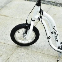 Monopattino con Manubrio Regolabile, Ruote Grandi, 2 Freni e Telaio in Metallo, per Bambini 5+ Anni, Max 100kg, 120x58x85-95cm, Bianco
