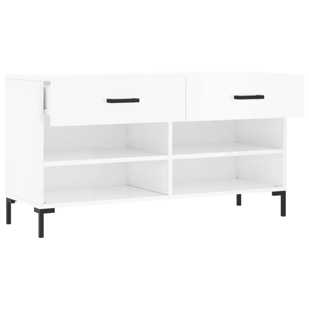 Panca Porta Scarpe | Scarpiera | Mobile per scarpe Bianco Lucido 102x35x55 cm Legno Multistrato