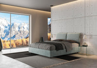 Letto Matrimoniale 160x210 cm con Rete e Contenitore con Testata e Alzata Comoda Imbottito in Tessuto Aragona Mados