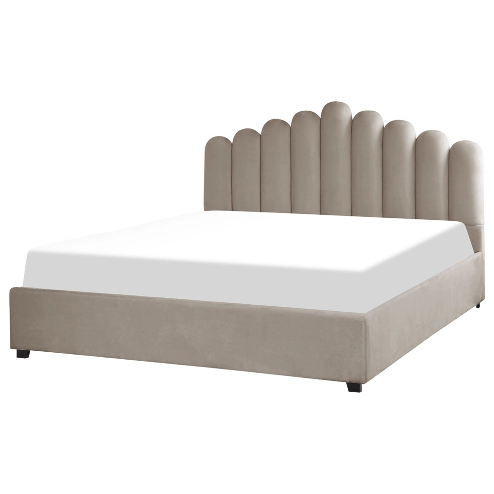 Letto contenitore Taupe velluto Super King Size 6 piedi Sea Shell testiera a doghe 180 x 200 cm