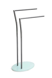 Piantana porta salviette in metallo cromato con base in vetro bianca
