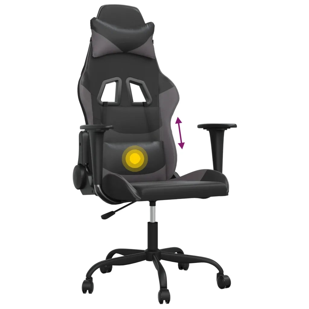 Sedia da Gaming | Sedia da e-sports Massaggiante Nero e Grigio in Similpelle