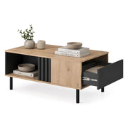Kasese, Tavolino da Salotto un Cassetto, 100x60x4h cm Marrone Rovere Nodi