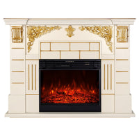 Camino Elettrico da Pavimento 111x145x38 cm Effetto Fiamma 1950W Imperial & Mirabella Avorio