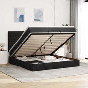 Struttura Letto Pouf con Materasso Nero 160x200 cm in Tessuto 3313253