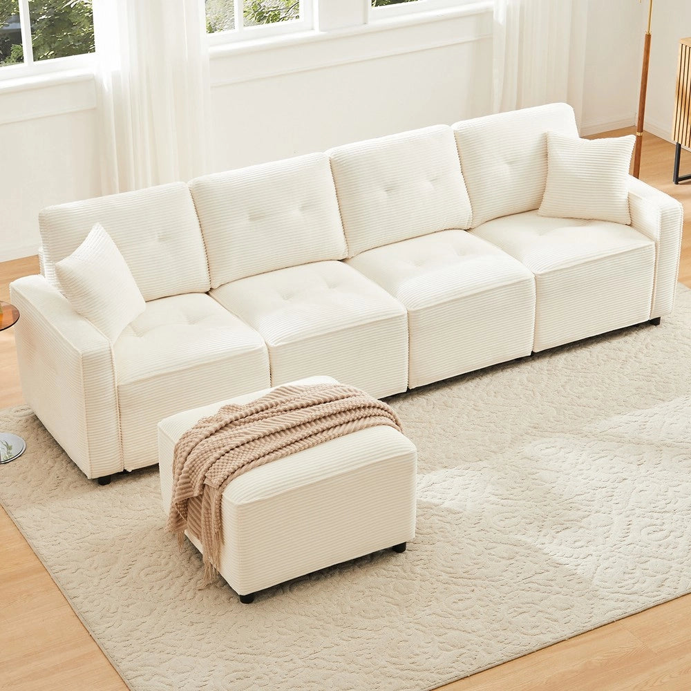 Divano 4 posti con contenitore e poggiapiedi ¨C Minimal ¨C Beige velluto 280x146x85 cm