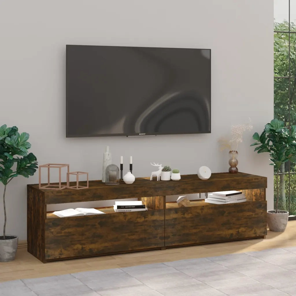 Mobile TV con Luci LED 2pz | Armadietto TV | Mobile Porta TV Rovere Fumo 75x35x40 cm