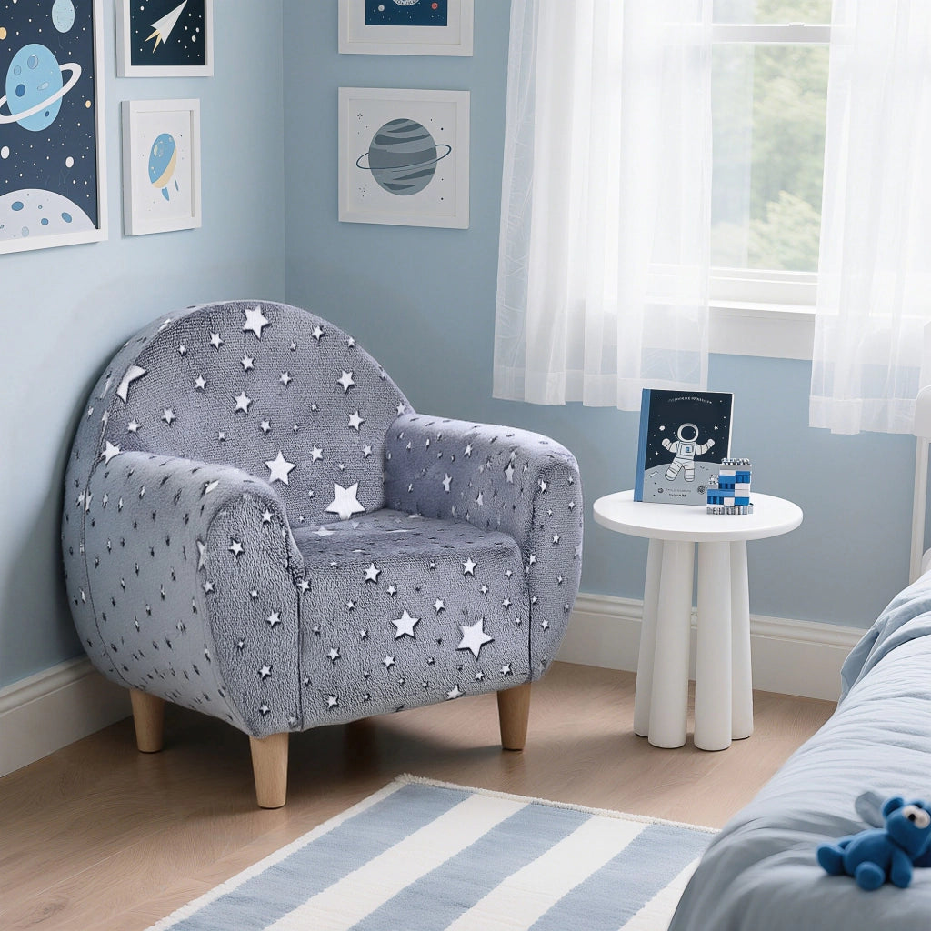 Poltrona per bambini con stelle fosforescenti ¨C Zephmum ¨C Tessuto velluto grigio