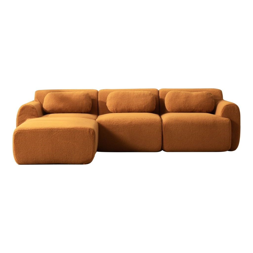 Divano modulare in ciniglia 3 posti 271x177x71 cm caramello