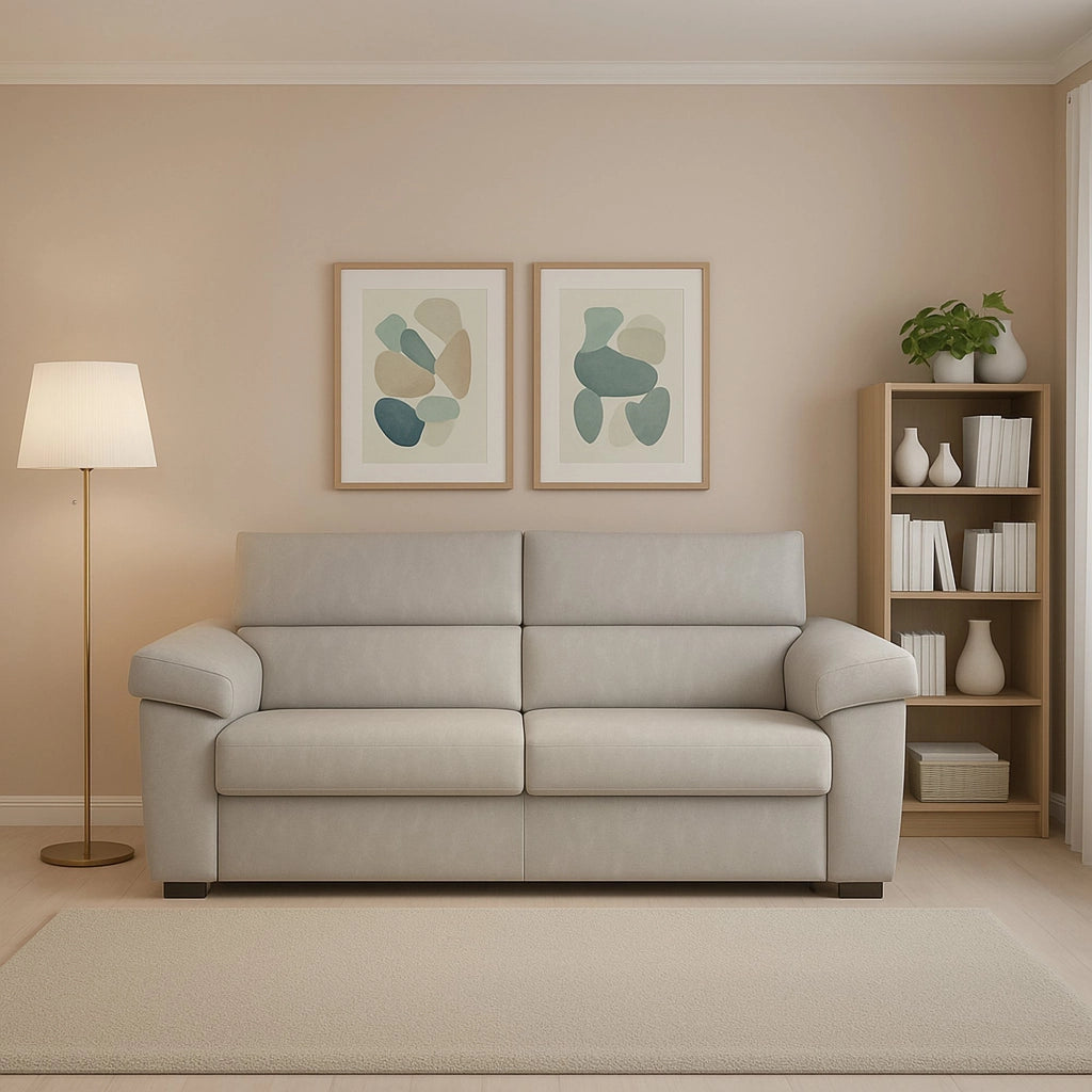 Pisogne, Divano Fisso 2 Posti Sfoderabile Made in Italy, 185x95x100h cm Beige