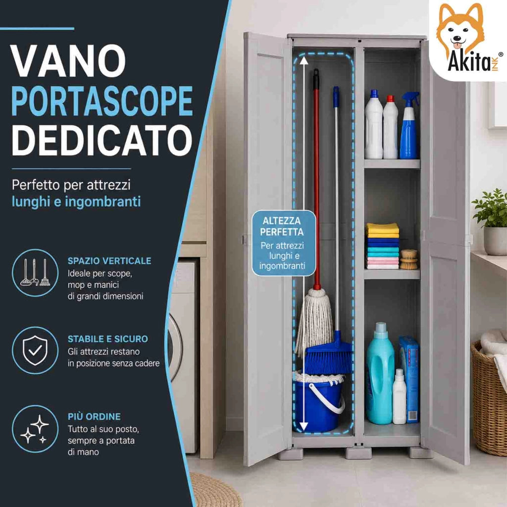 Akitaink Armadio Portascope Simplex con 1 Ripiano Grigio
