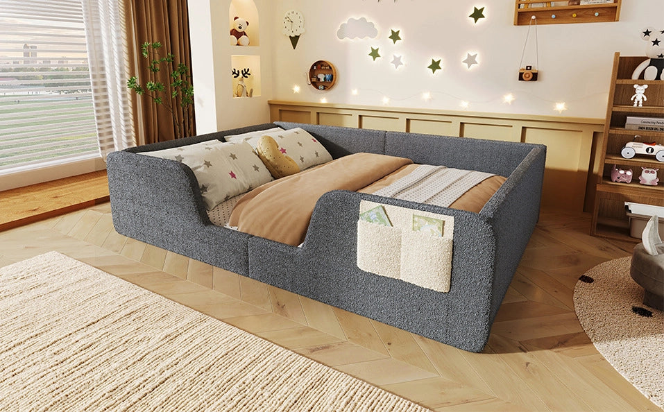 Letto imbottito per bambini 140x190 cm in velluto grigio