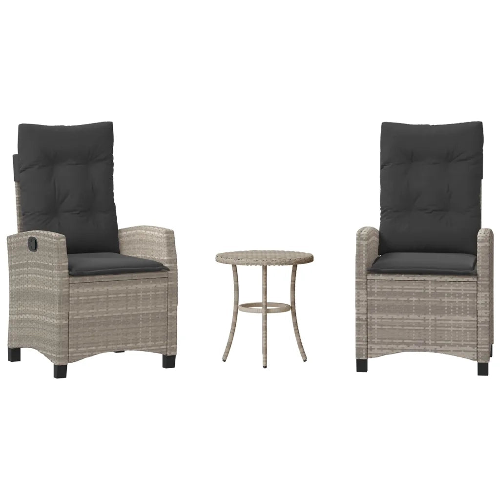 Set da Bistr¨° 3 pz | Set Salotto da Giardino con Cuscini Grigio Chiaro in Polyrattan