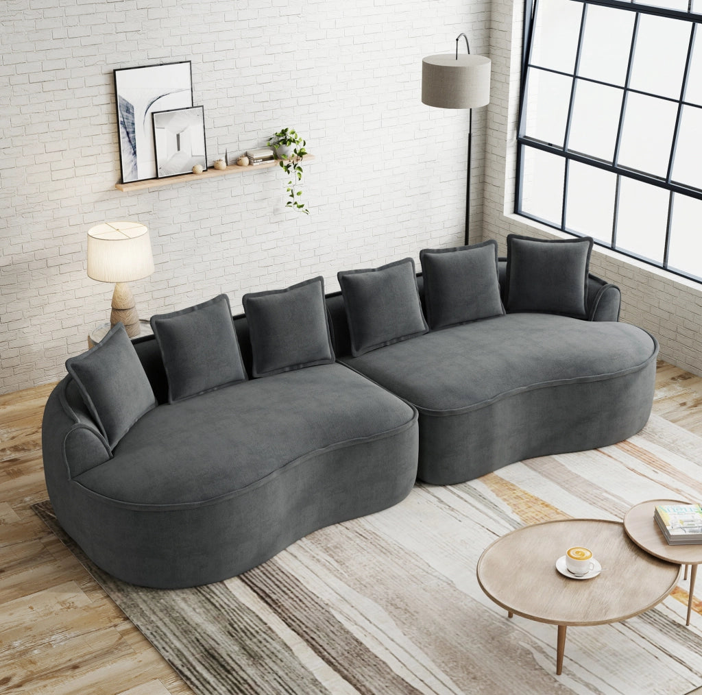 Divano modulare in chenille grigio 320x114x67 cm; senza montaggio; seduta profonda