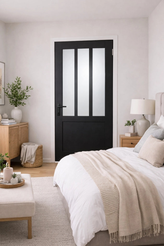 Blocco Porta Officina Vetro Nero Smerigliato H204 x L73 Dimensioni Pannello di Spinta Sinistro + Maniglia