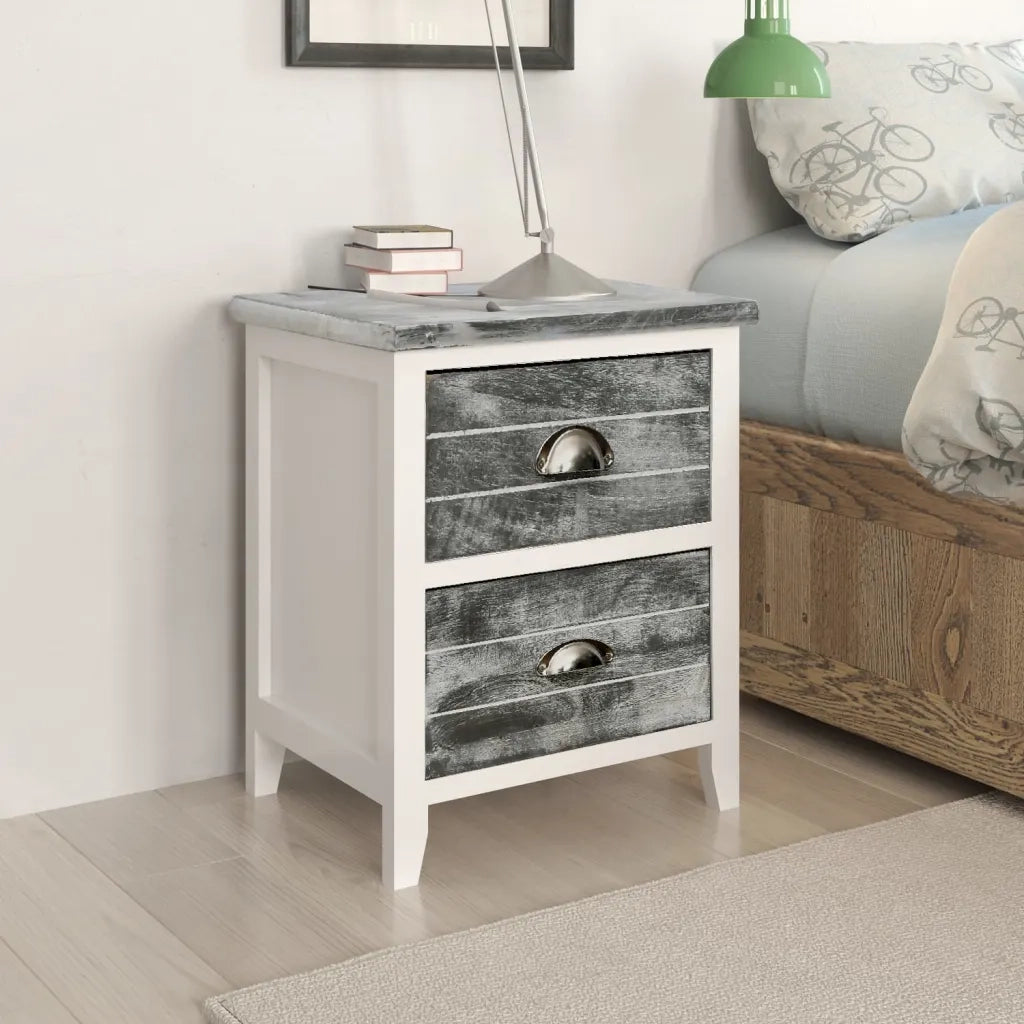 Comodino-Tavolino da notte Grigio e Bianco 38x28x45 cm in Legno di Paulownia