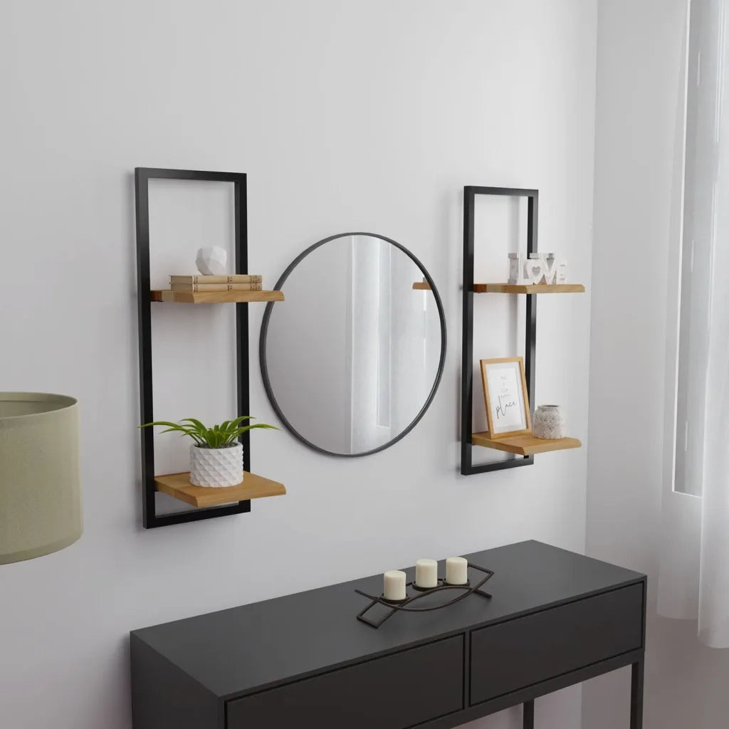 2 pz Mensole Parete | Mensola sospesa 25x25x75 cm Legno Massello Acacia e Acciaio