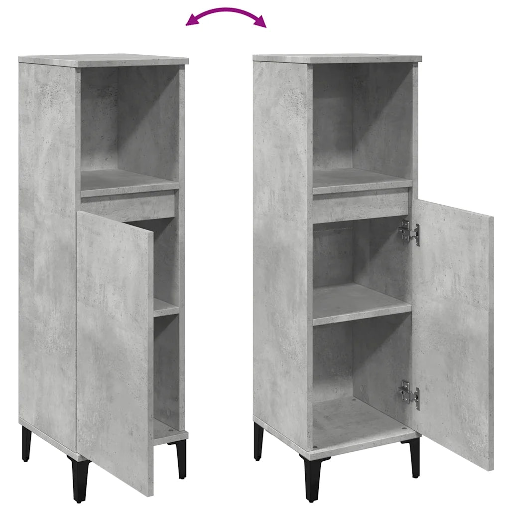 Armadietto da Bagno Grigio Cemento 30x30x100 cm in Truciolato