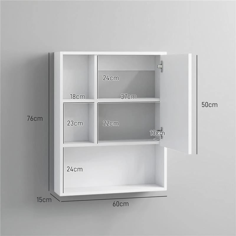 ARMADIETTO BAGNO CON SPECCHIO RIPIANI E SCAFFALE REGOLABILE MONTAGGIO A PARETE 60X15X76CM BIANCO