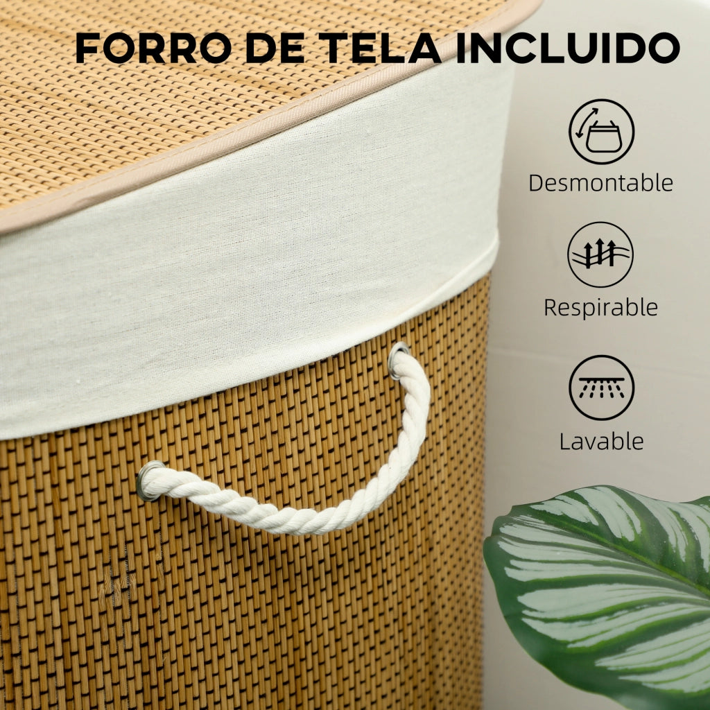 Cesto Portabiancheria 3 Scomparti Bamb¨´ ¨C Xylo ¨C 144L Marrone 60x40x60cm