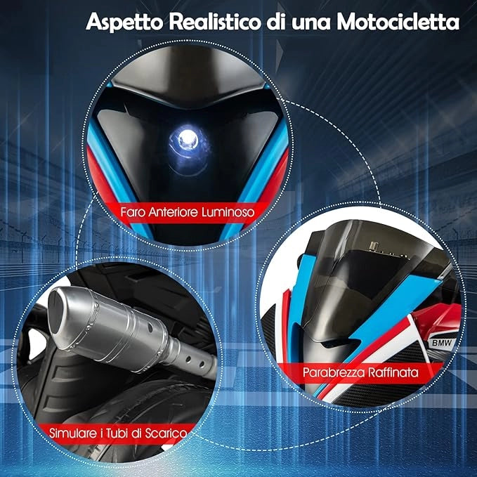 6V BMW Moto Cavalcabile per Bambini, Motocicletta a 3 Ruote con Musica Fari, 3km/h, Moto Elettrica Regalo per Bambini 37 a 96 Mesi (Rosso)