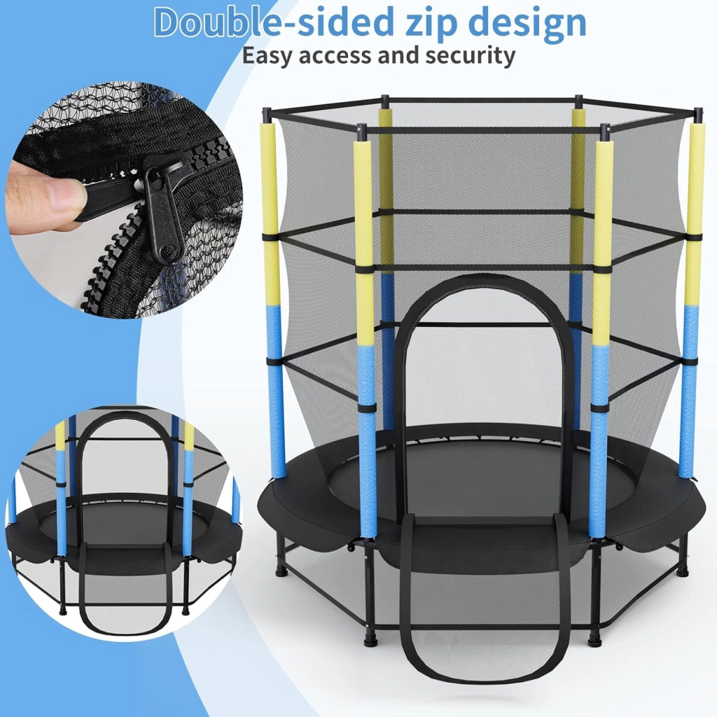 Trampolino Elastico Bambini, Tappeto Elastico Bambini Ø140 cm, Salterello bambini con Rete Sicurezza, Trampolino Giardino per Esterno e Interno, Max 50 kg, per Regali