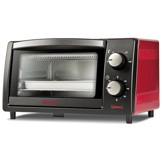 Girmi FE1000 Forno Elettrico Ventilato 10 L 800W Termostato 100°C 230°C Timer 60 min Doppio Vetro colore Nero Rosso