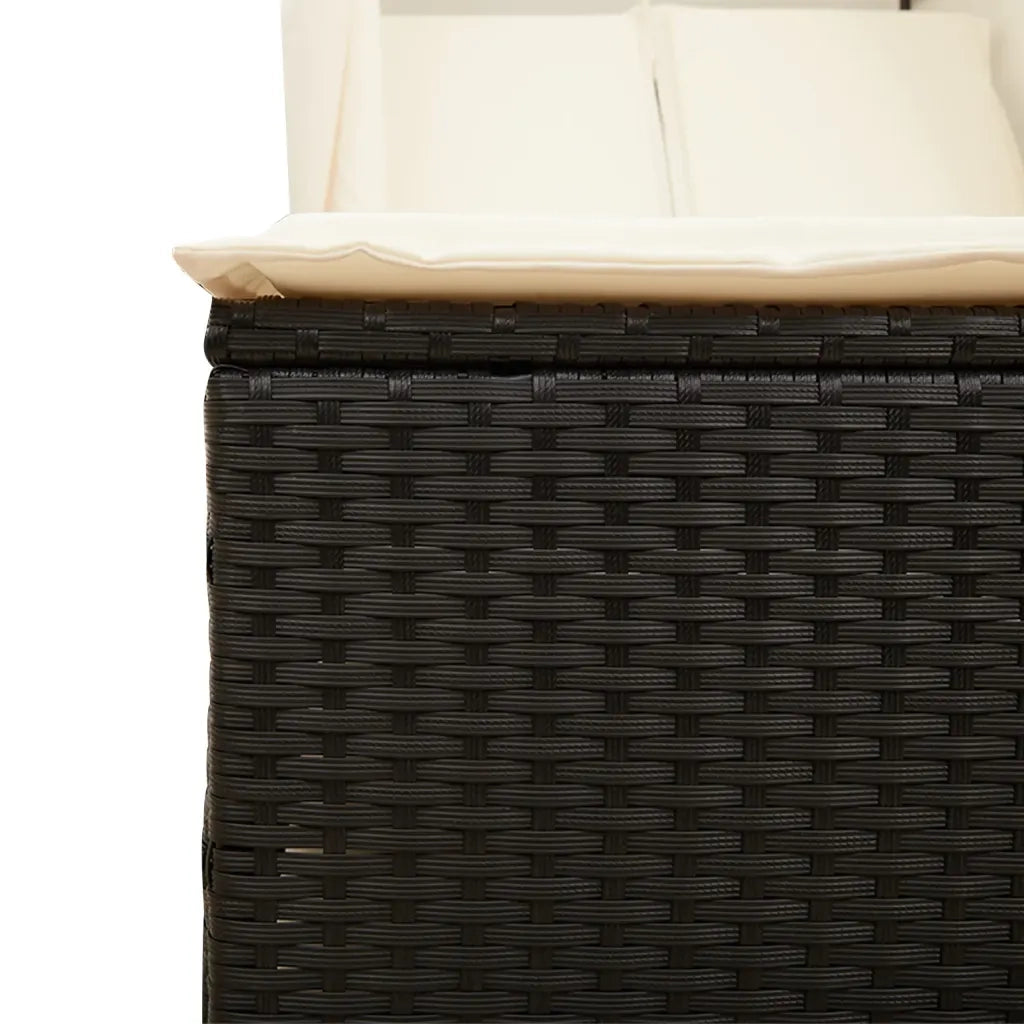 Lettino Prendisole con Tetto e Tende Nero in Polyrattan 368099