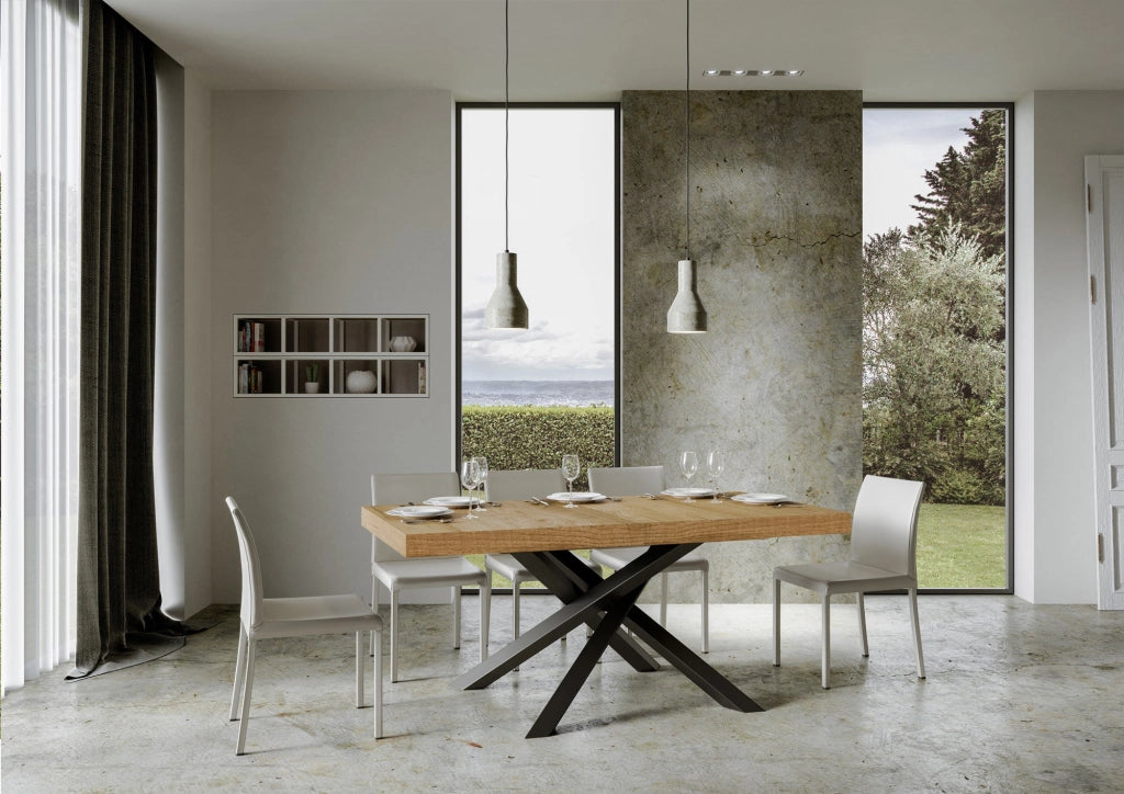 Tavolo Allungabile 200-304x90x77 cm Volantis Quercia Natura Telaio Antracite